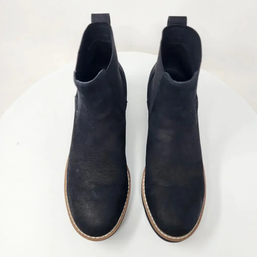 Eileen Fisher Luv Wedge Chelsea Boots Women 7 Black Nubuck Leather Ankle Bootie